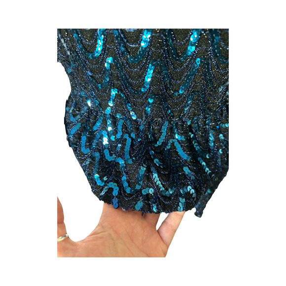 Blue Sequin Peplum Vintage Partique Blouse Small - Picture 4 of 10